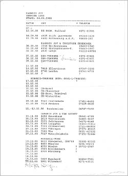Tourneeplan ab August 1988